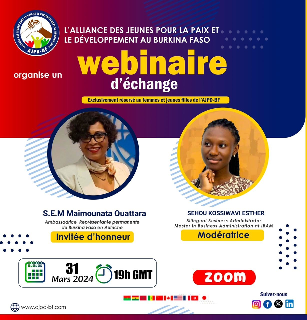 Webinaire d'échange exclusivement réversé aux femmes et jeunes filles de l'AJPD-BF